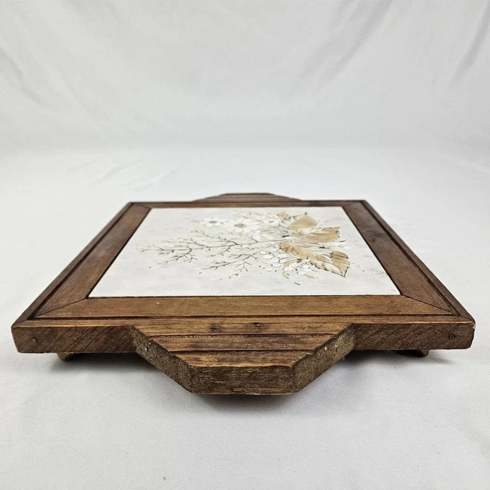 Wildflower Charcuterie Cheese Board Wood Italian Tile 1970s Vintage MCM Boho